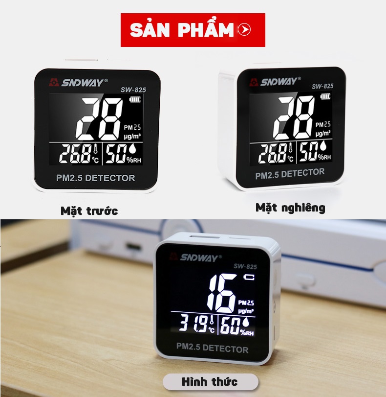 Máy Đo Chất Lượng Không Khí PM2.5, Nhiệt Độ, Độ Ẩm SNDWAY SW-825 - Hàng Nhập Khẩu