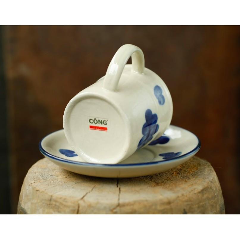 Bộ cốc sứ có quai cầm (màu xanh hoặc hoạ tiết hoa) - Cộng Cà Phê