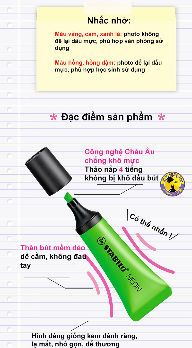 Set bút dạ quang STABILO NEON 72 - Bộ 5 bút