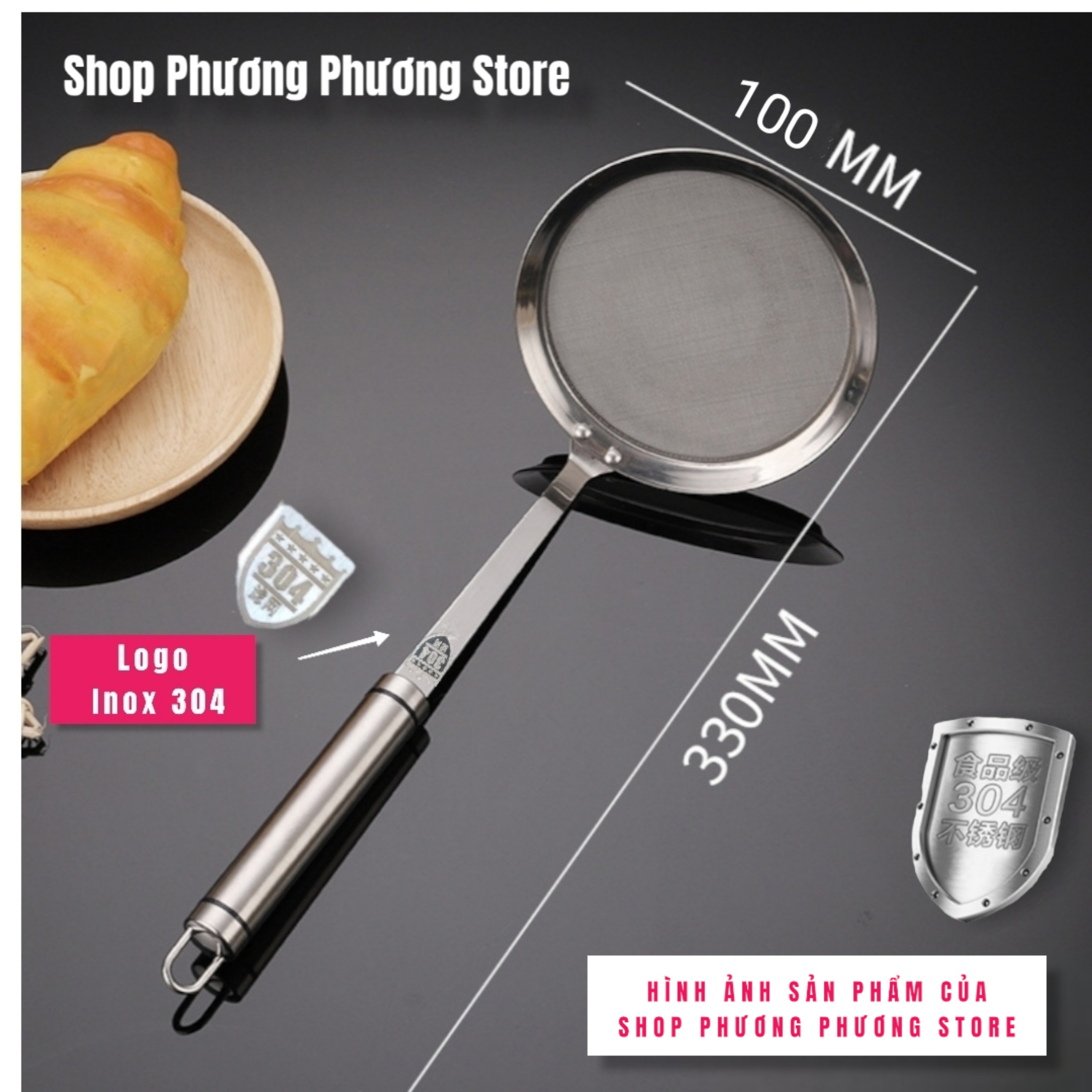 Vợt Vớt Bọt INOX 304 Cán INOX SIÊU ĐẸP CÓ IN (LOGO INOX 304 ) hàng Cao cấp. Sản phẩm Vợt Size 3 Cỡ , Dụng cụ nhà bếp dùng vớt cặn, vớt xương