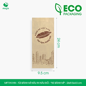 MFT1N1NN - 24x9.5x4.5 cm - 500 Túi bánh mì Nâu, in sẵn họa tiết XE BÁNH MÌ - Bao bánh mì Túi giấy thực phẩm an toàn