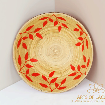 Bát Sơn Mài Đỏ Họa Tiết Lá