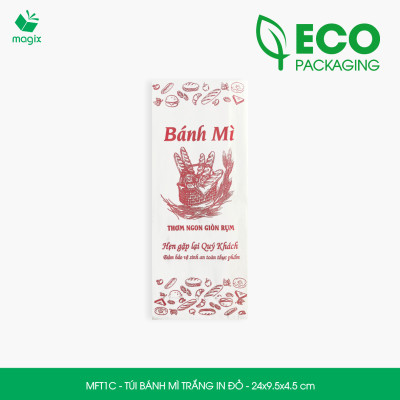 MFT1C - 24x9.5x4.5 cm - 500 Túi giấy bánh mì trắng có in