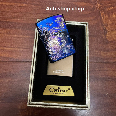Hột Quẹt Bật Lửa Xăng Đá Chief CF1350L Khắc Họa Tiết Chim Phượng Hoàng Cực Đẹp Nắp Giữ Xăng Kín