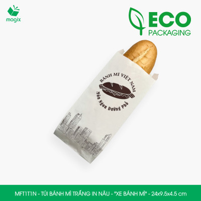 MFT1T1N - 24x9.5x4.5 cm - 100Túi bánh mì Trắng, in sẵn họa tiết XE BÁNH MÌ - Bao bánh mì Túi giấy thực phẩm an toàn