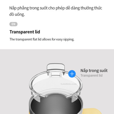 Ly giữ nhiệt LocknLock Flat Table Mug LHC4320 730ML, Hàng chính hãng, có tay cầm, miêng rộng - JoyMall