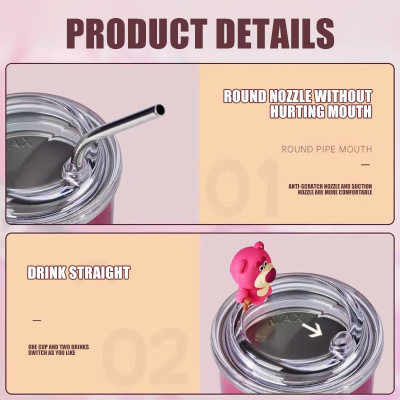 Ly Giữ Nhiệt Gấu Dâu Dễ Thương , Cốc Hoạt Hình Hồng Inox 304 Cao Cấp Không Gỉ Tặng Ống Hút Tiện Lợi - HÀNG CHÍNH HÃNG MINIIN