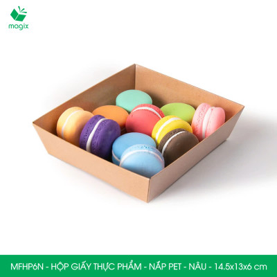 MFHP6N - 14.5x13x6 cm - 100 hộp giấy nắp PET kraft nâu đựng thực phẩm, thức ăn mang đi