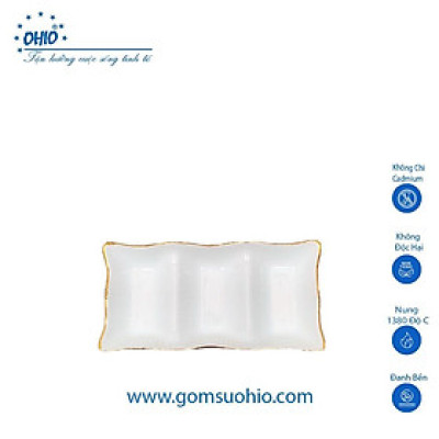 Đĩa 3 Ngăn Sứ Trắng Viền Kim OHIO
