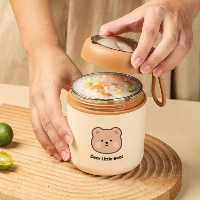 Bình Ủ Cháo DEAR LITTLE BEAR Kèm Muỗng, Túi Xách, Nhựa Không BPA, Inox 304 An Toàn - HÀNG CHÍNH HÃNG MINIIN