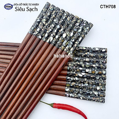 Đũa gỗ Trắc đầu khảm ốc bào ngư Úc (10 đôi/hộp) CTH708 - đũa sạch, không chất tẩy rửa độc hại - Sang trọng trên bàn ăn