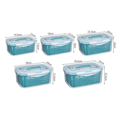 Bộ 5 Hộp Đựng Thực Phẩm Giỏ Có Nắp Đậy Khay Nhựa Kèm Rổ Ráo Nước Để Tủ Lạnh Bảo Quản Thức Ăn Tiện Dụng