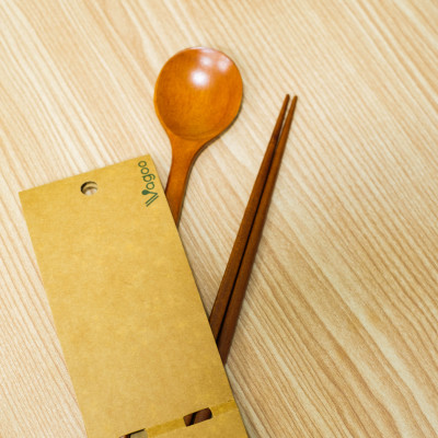 Bộ Đũa Muỗng Bằng Gỗ Nhãn Tự Nhiên [Kèm Túi Vải] - VAGOO - Làm Thủ Công Chống Thấm, Chống Ẩm Mốc, An Toàn Cho Sức Khoẻ