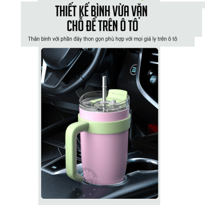 Ly Giữ Nhiệt Inox 304 Cao Cấp Besti - Tặng Kèm Ống Hút Không Gỉ, Ticker 3D, Bình Giữ Nhiệt Có Tay Cầm (1200ml) - Hàng Chính Hãng 