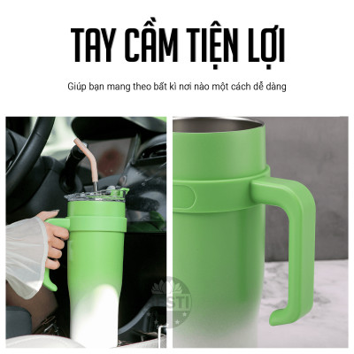 Ly Giữ Nhiệt Inox 304 Cao Cấp Besti - Tặng Kèm Ống Hút Không Gỉ, Ticker 3D, Bình Giữ Nhiệt Có Tay Cầm (1200ml) - Hàng Chính Hãng 