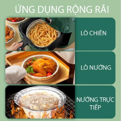 Combo 10 Khay Giấy Bạc Lót Nồi Chiên Không Dầu, Lò Nướng - Khuôn Đĩa Nhôm Đựng Thức Ăn, Thực Phẩm Size 18cm Dùng Cho Nồi Chiên Không Dầu 3-5L