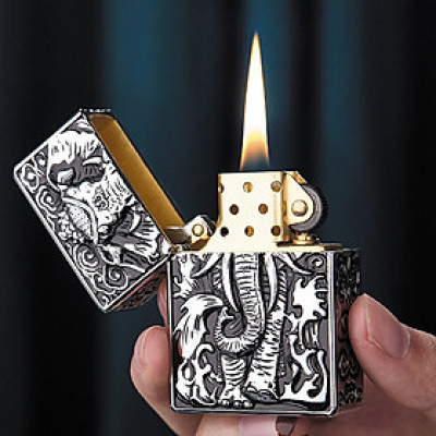 Vỏ Hột Quẹt Bật Lửa Đẹp Độc Lạ Z-KJ1015 Màu Vàng Cổ Họa Tiết Con Voi 3D Nổi Cực Đẹp