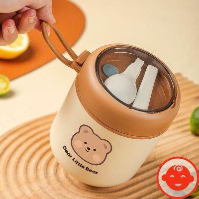 Bình Ủ Cháo DEAR LITTLE BEAR Kèm Muỗng, Túi Xách, Nhựa Không BPA, Inox 304 An Toàn - HÀNG CHÍNH HÃNG MINIIN