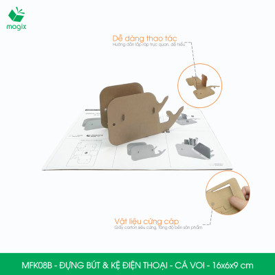 MFK08B - Đựng bút & kệ điện thoại bằng giấy carton - Hộp bút kiểu dáng Cá voi - 16x6x9 cm