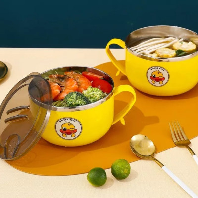 Ca Ăn Mì , Ca Đựng Cháo Giữ Nhiệt, Tô khuấy Bột Ăn Dặm Cho Bé Hình Vịt Vàng Đáng Yêu - Chính Hãng 