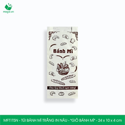 MFT1T5N - 24x10x4 cm - 1000 Túi bánh mì Trắng, in sẵn họa tiết GIỎ BÁNH MÌ - Bao bánh mì Túi giấy thực phẩm an toàn