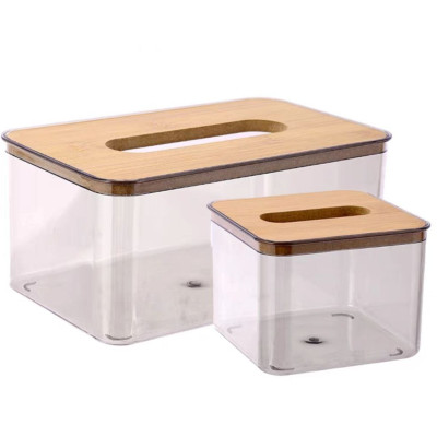 Hộp Đựng Giấy Ăn Để Bàn Hộp Đựng Khăn Giấy Nhựa MiKa Trong Suốt Nắp Gỗ Tre Tự Nhiên Màu Sắc Kiểu Dáng Phong Cách Bắc Âu Cao Cấp