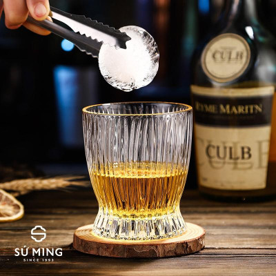 Bộ 6 Cốc Thuỷ Tinh, Ly Thủy Tinh Chịu Nhiệt Viền Vàng Sọc Vân Gỗ | Ly Whisky | Decor quán Bar phong cách Châu Âu