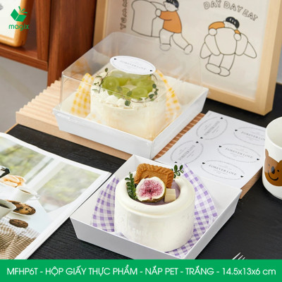 MFHP6T - 14.5x13x6 cm - 100 hộp giấy nắp PET trắng đựng thực phẩm, thức ăn mang đi