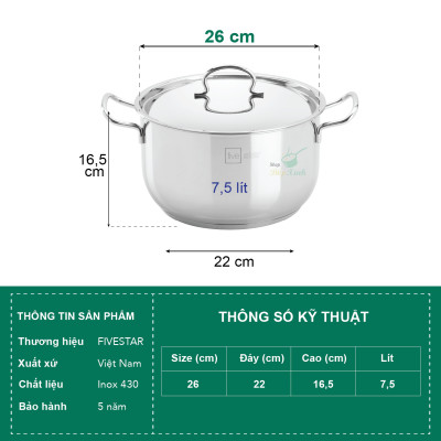 Nồi Luộc Gà Nắp Inox Fivestar Tặng 5 Muỗng Ăn - Bạc