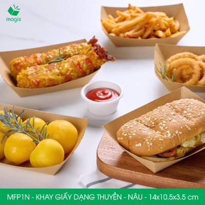 MFP1N - 14x10.5x3.5 cm - 25 khay giấy dáng thuyền đựng thức ăn, khay giấy đựng món tráng miệng