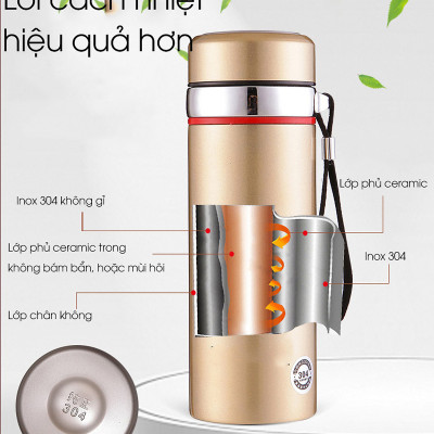 Bình Giữ Nhiệt Nóng, Lạnh Inox, Bình Lưỡng Tính Ly, Cốc Cách Nhiệt Cao Cấp , 1000ml 2 Lớp, Có Tấm Lọc, Giữ Nhiệt Lên Đến 8 Tiếng - Hàng Chính Hãng MINIIN