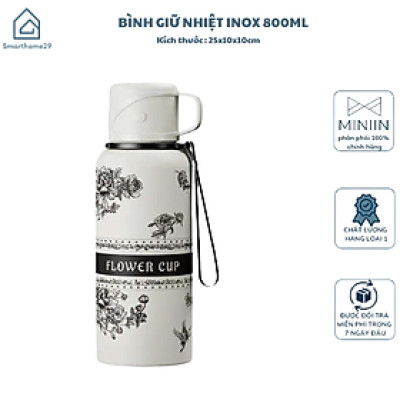 Bình Giữ Nhiệt Inox 800ml, Nắp Làm Cốc Uống Nước, Lưới Lọc Trà Cao Cấp - HÀNG CHÍNH HÃNG MINIIN