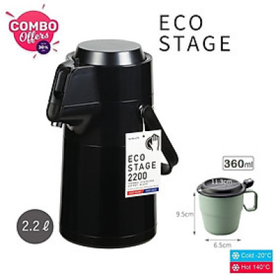 Combo phích giữ nhiệt Pearl Metal Air Pot + cốc uống nước có nắp Inomata 360ml - nội địa Nhật Bản