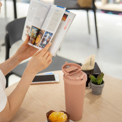 Ly giữ nhiệt LocknLock 550ml màu hồng LHC3249PIK - Hàng chính hãng, mở nắp một chạm, chất liệu thép không gỉ miệng ly rộng - JoyMall