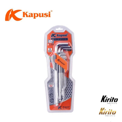 Bộ lục giác bi 9 chi tiết Kapusi Japan cao cấp chất liệu S2 dày dặn cứng cáp - Lục giác trắng