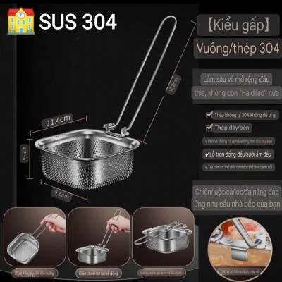 CHAO VỚT VỢT RÂY LỌC LỖ THOÁT MỊN CÔNG NGHỆ CNC CHUYÊN DỤNG LẨU - INOX 304 - CHAO LỌC TAY CẦM GẬP LẠI, ĐƯỢC 4 VỊ TRÍ / CẠNH TREO TIỆN LỢI