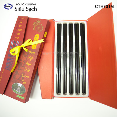 Đũa gỗ Mun sừng trơn VIP - CTH701M (Hộp 10 đôi rất đẹp) - Đũa gỗ tự nhiên cao cấp