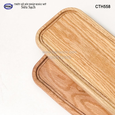Thớt cỡ dài gỗ Sồi Mỹ (OAK) có rãnh bao quanh tiện dụng (CTH558) hàng Xuất Khẩu Châu Âu - khay bánh mì/trái cây/ bít tết/ pizza/ phụ kiện chụp ảnh, bày món ăn trong nhà hàng - Sang trọng trên bàn ăn - HAHANCO