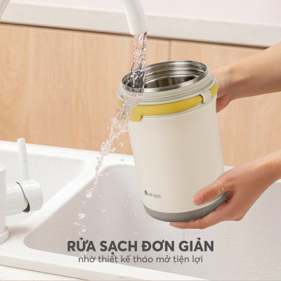 Bình đựng thức ăn giữ nhiệt inox 304 Elmich EL8310 1.2L, Hàng chính hãng, quai xách silicone,nắp có thể tháo rời-JoyMall