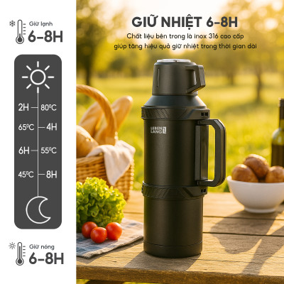 Bình Giữ Nhiệt Inox 4L Lebenlang LBL3026, Lõi Lọc Trà Inox 316, Giữ Nhiệt 6–8H, Có Dây Đeo, Miệng Rộng Dễ Vệ Sinh - hàng chính hãng