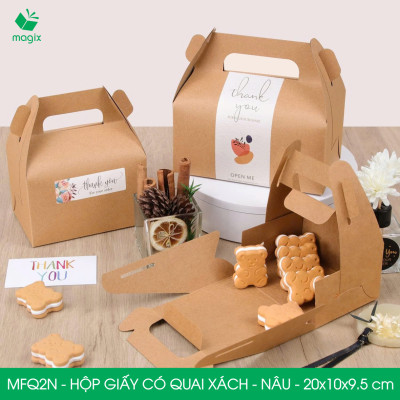 MFQ2N - 20x10x10 cm - 60 hộp giấy kraft có quai xách - Hộp đựng bánh ngọt, hộp quà tặng handmade