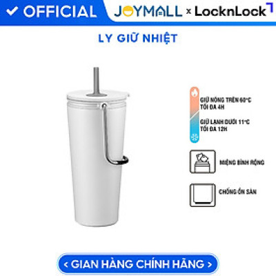 Bình giữ nhiệt Lock&Lock Bucket Tumbler Nắp đậy có ống hút - Màu Trắng LHC4268WHT 540ml - Hàng chính hãng thép không gỉ quai xách tiện lợi - JoyMall