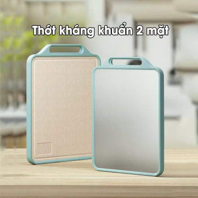 Thớt Inox 304 Kháng Khuẩn 2 Mặt, Mặt Sau Nhựa PP Kháng Khuẩn Có Tay Cầm - HÀNG CHÍNH HÃNG MINIIN