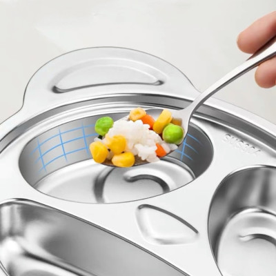 khay cơm,khay ăn dặm hình gấu Bear cho các bé inox 304 cao cấp 100% ( tặng hộp thìa đũa bear)