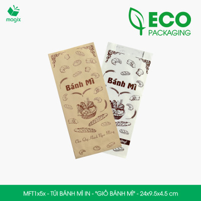 Combo 100 Túi bánh mì 24x9.5x4.5 cm, in sẵn họa tiết GIỎ BÁNH MÌ - Bao bánh mì Túi giấy thực phẩm an toàn