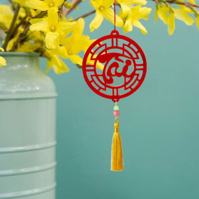 Bộ 12 dây phụ kiện handmade treo Tết trang trí cây mai đào, mix màu vàng đỏ MIX12