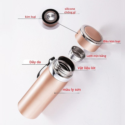 Bình Nước Giữ Nhiệt 2 Lớp Bottle sport Chất Liệu Inox Có Quai Xách Bằng Da Cao Cấp Hàng Chuẩn Loại 1 - Chính Hãng