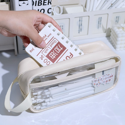 Hộp bút Túi Đựng Bút Trong Suốt Cỡ Lớn Chống Thấm Nước Phong Cách Hàn Quốc / Túi đựng đồ dùng cá nhân ,túi du lịch Tặng kèm sticker trang trí  - Hàng Chính Hãng