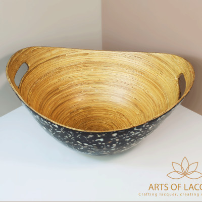 Bát Thuyền Sơn Mài Đen Khảm Trai