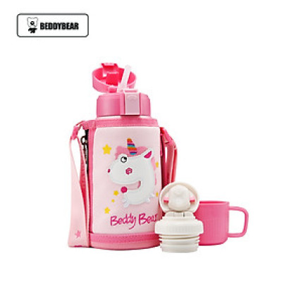 Bình giữ nhiệt cho Bé Gái Chính hãng 100% BEDDYBEAR - Dung tích 600 ml - 2 Nắp thay thế - họa tiết Unicorn-Kỳ Lân - phù hợp Bé từ 2 tuổi trở lên - Bảo hành chính hãng 2 năm
